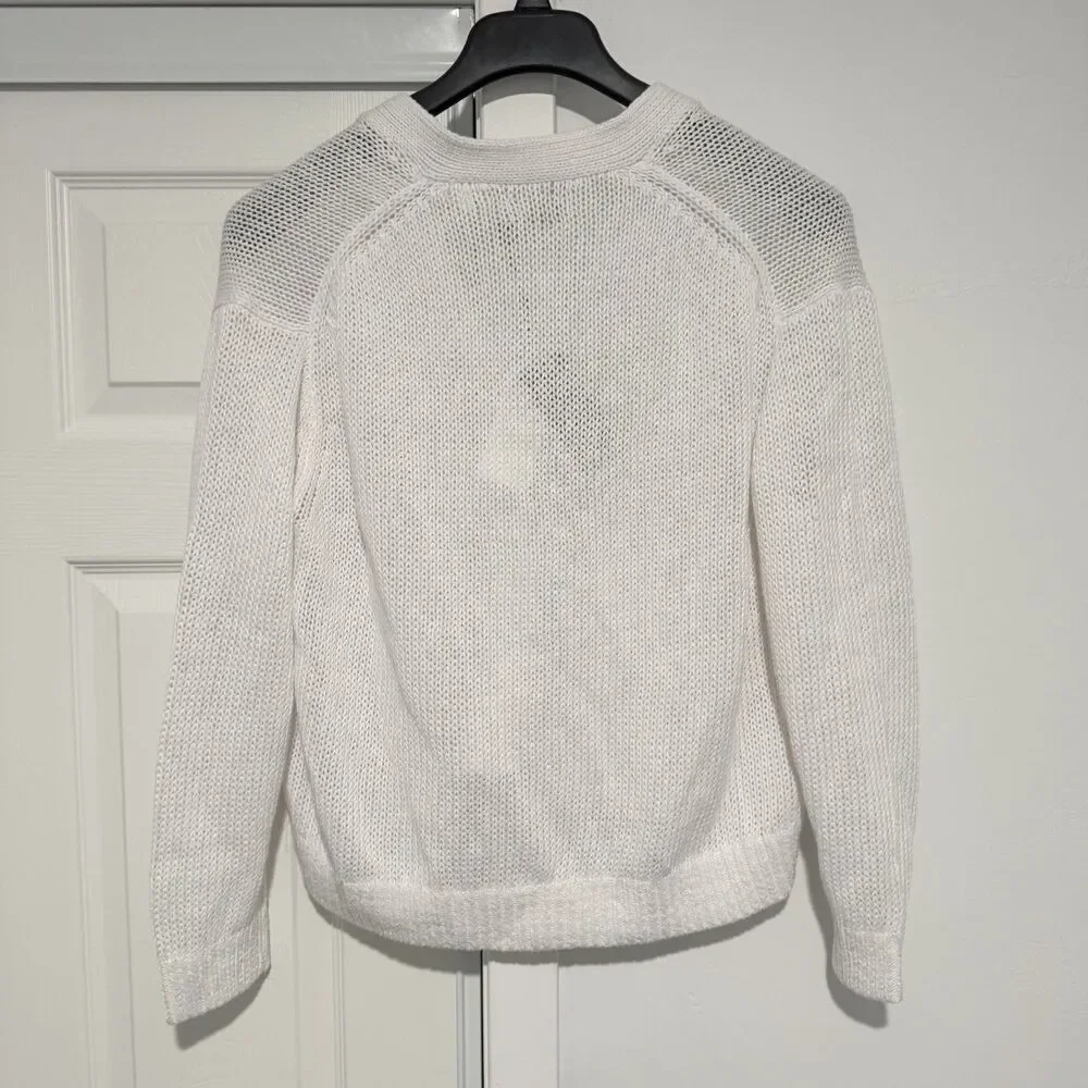 Polo Ralph Lauren Women’s Linen-Cotton V-Neck White Cardigan Sz Medium NWT